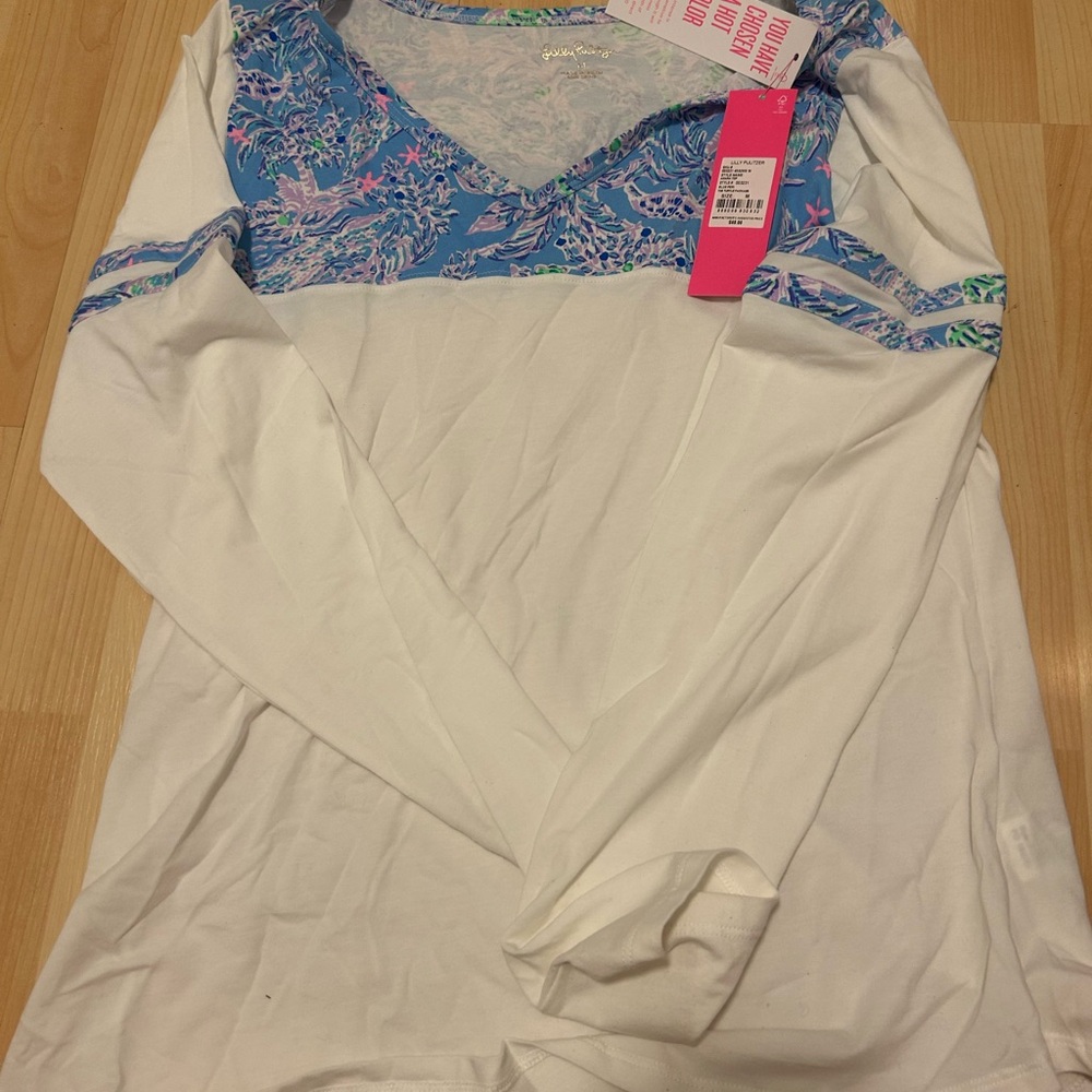 Lilly Pulitzer White and Blue Long Sleeve Top